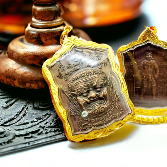 Sacred Thai Amulet Buddha Pendant - Happiness Success - Holy Talisman Yantra 5 Rows Phra Gold for Men Women - Top Amulet - Free Shipping