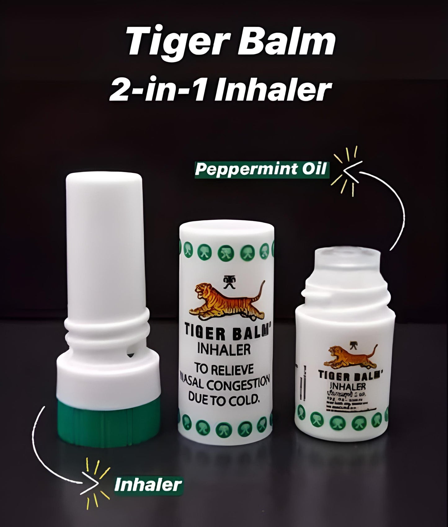 6X Tiger Balm Menthol Nasal Inhalers - Refreshing and Revitalizing Aromatherapy for On-the-Go Relief - Natural Menthol Sensation
