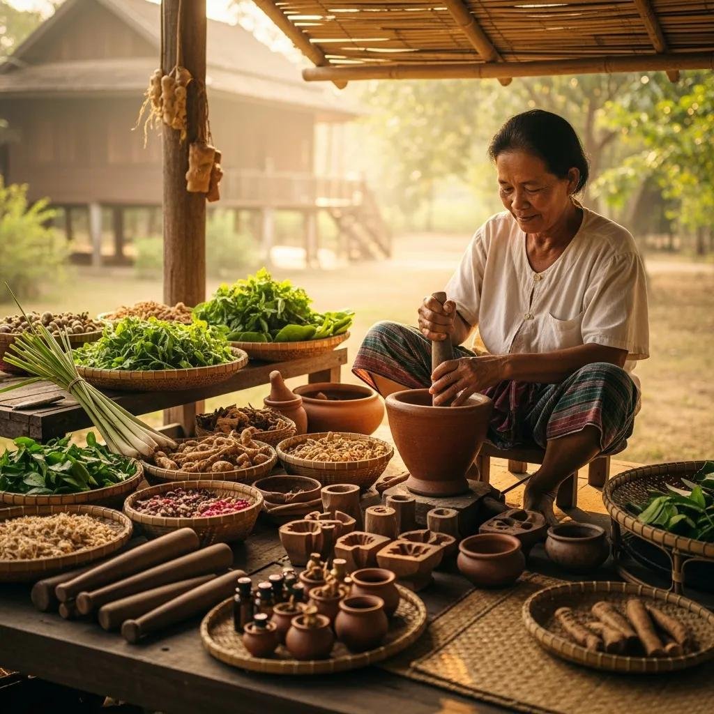 A local Thai artisan crafting herbal wellness products, showcasing the importance of ethical sourcing and community support