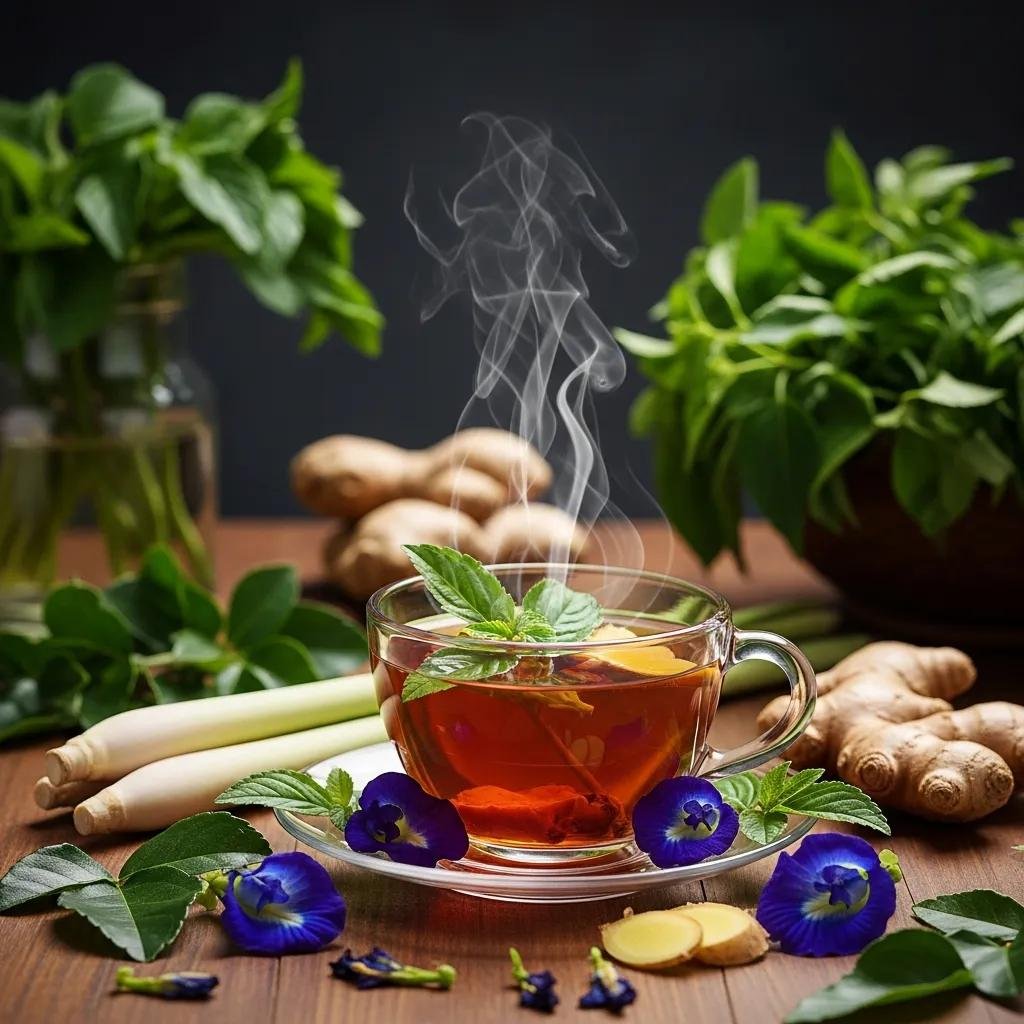 Why Switch to Thai Herbal Tea for Better Health 2 a steaming cup of thai herbal tea with fresh herbs like lemongrass and ginger representing natural wellness benefits 3e166b60 7d28 4659 9b77 c49e1e9f629a