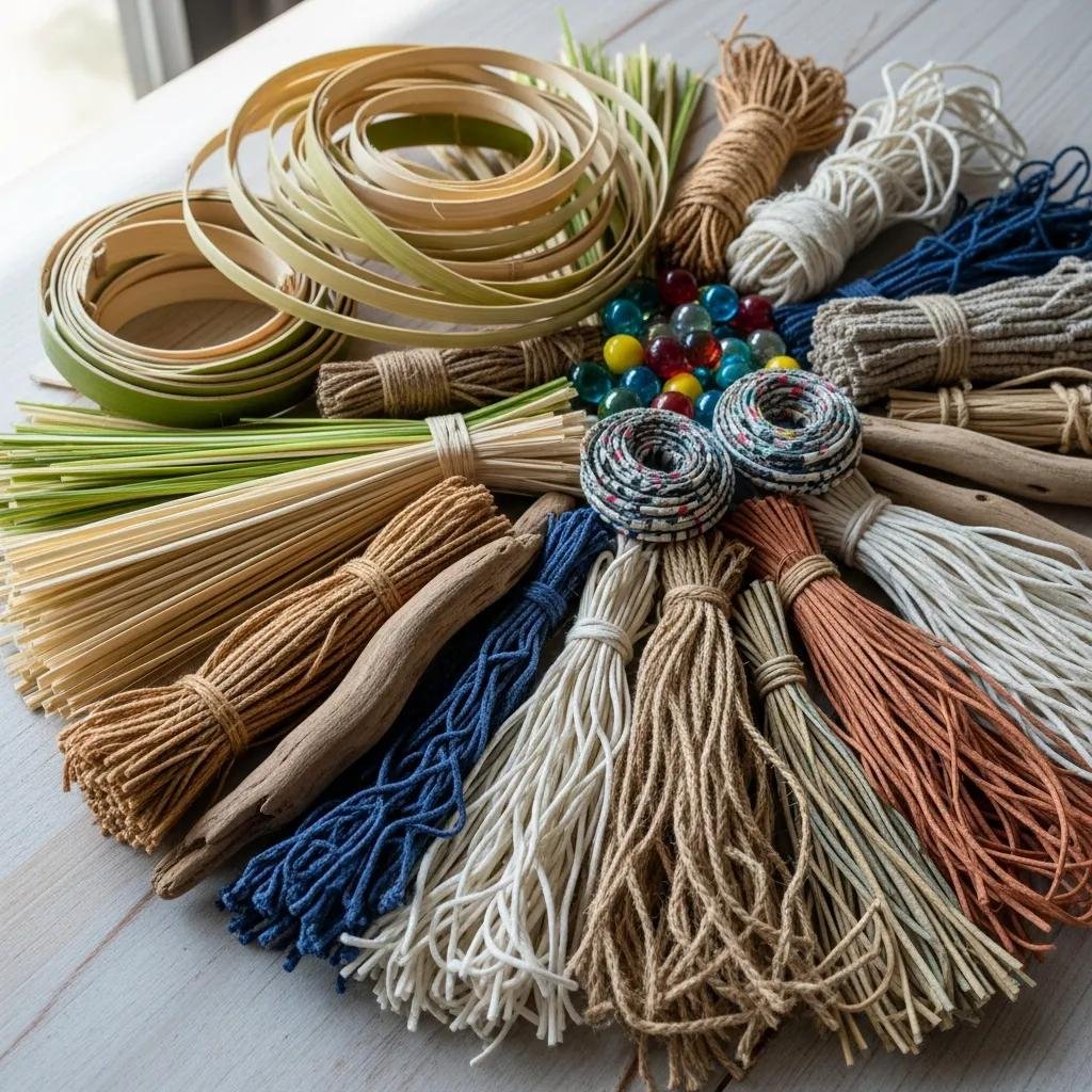 Eco-friendly materials for Thai handicrafts including bamboo and natural fibers