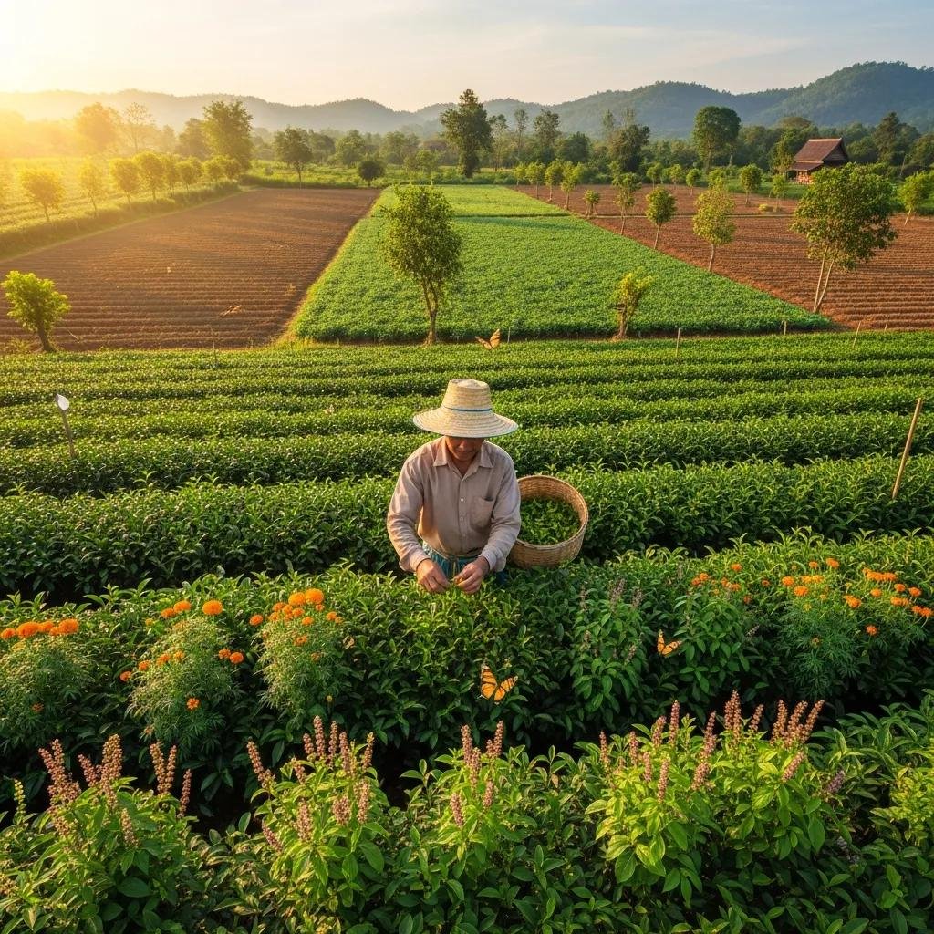 Eco-friendly Thai tea farming practices showcasing organic methods