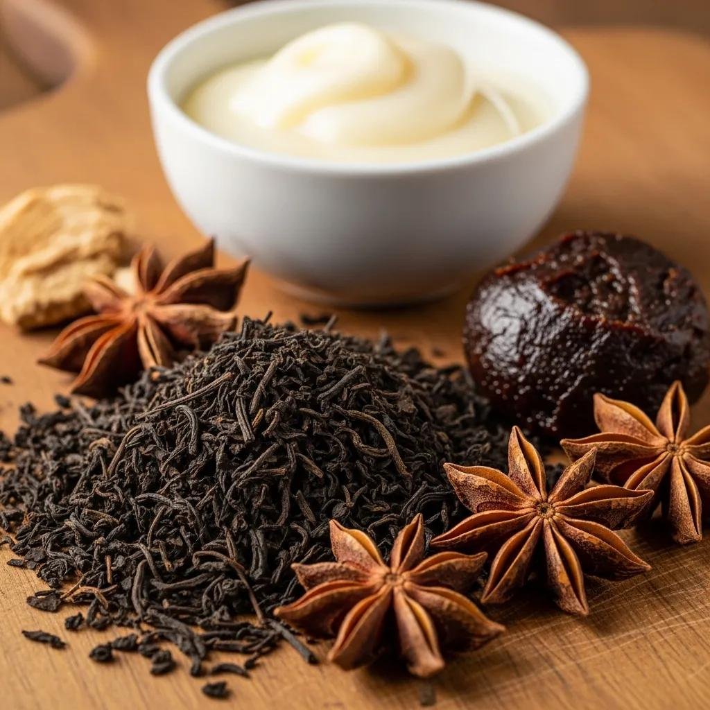 Authentic Thai Tea vs Regular Tea: What's the Difference? 3 Key ingredients for authentic Thai tea including black tea, star anise, and tamarind