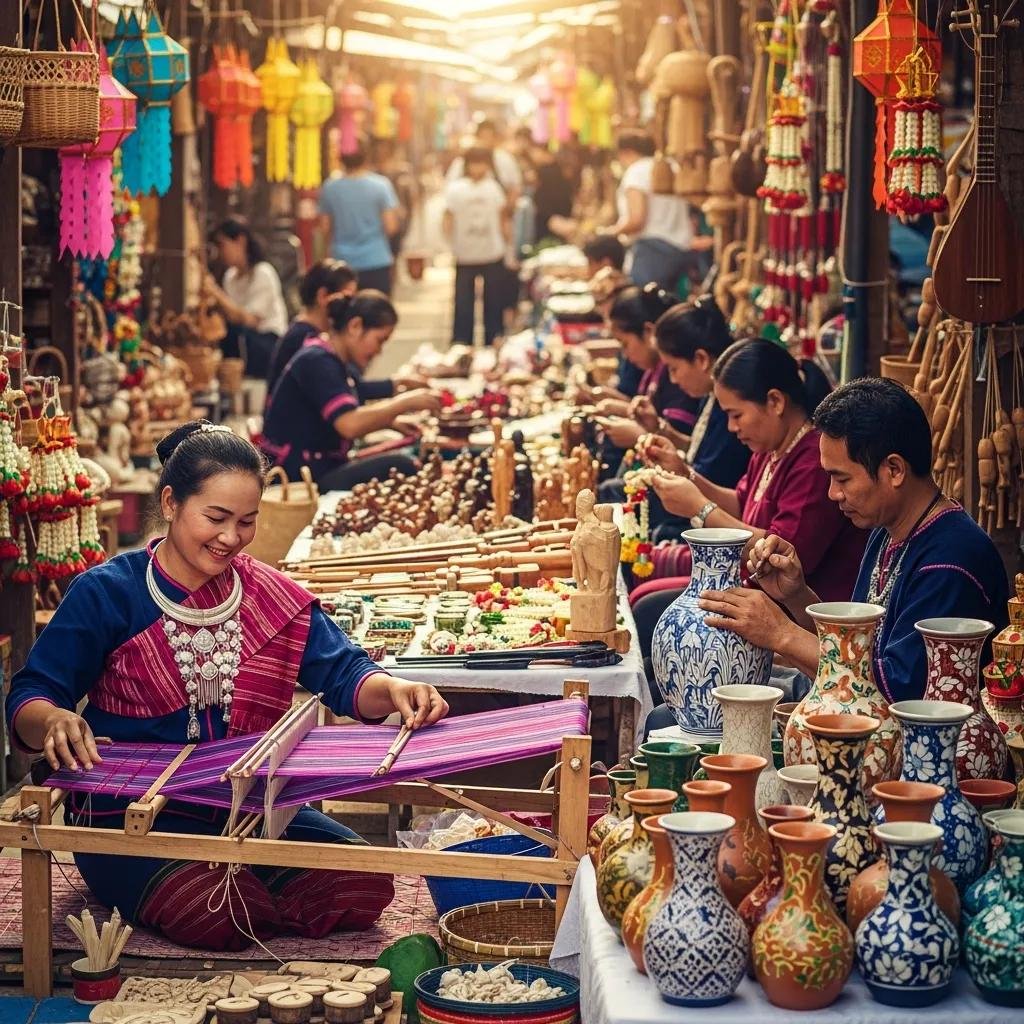 Local Thai artisans crafting traditional handicrafts, highlighting ethical sourcing and cultural heritage