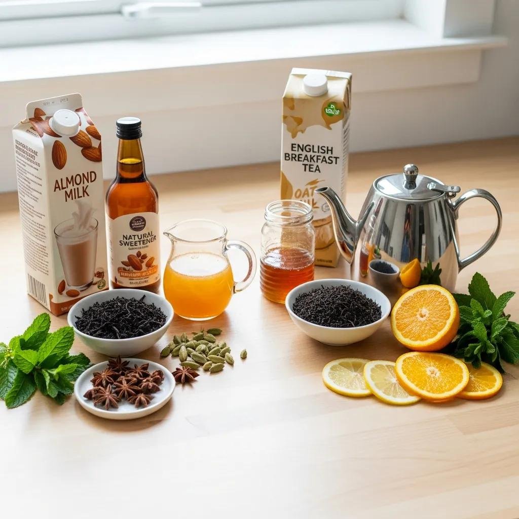 Thai Tea vs. English Breakfast: Which Is Healthier? 4 Preparation of healthier Thai tea and English breakfast tea with natural ingredients, emphasizing wellness and quality