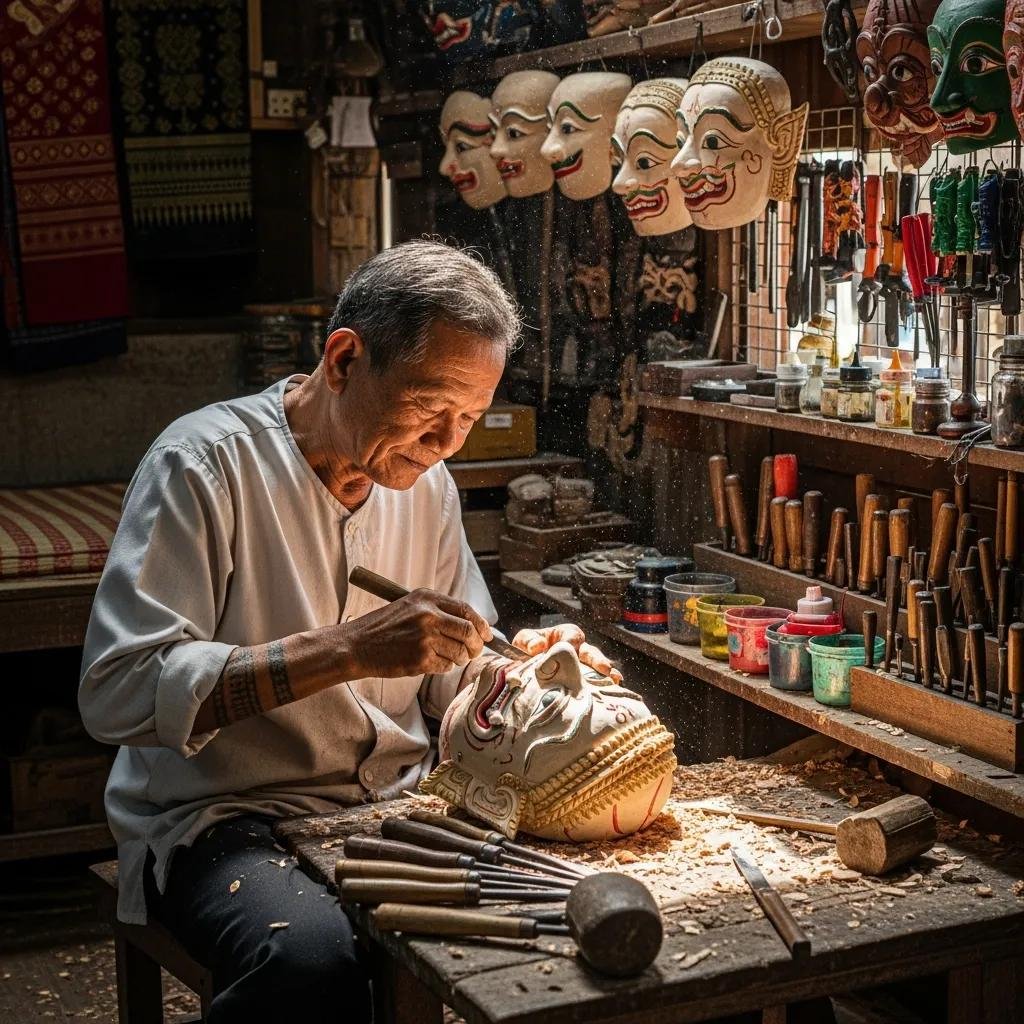 Thai artisan crafting traditional products, highlighting dedication to cultural heritage and craftsmanship