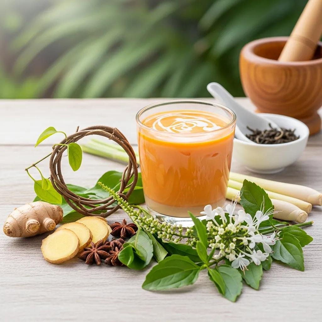 Thai tea with digestive herbs promoting natural health benefits