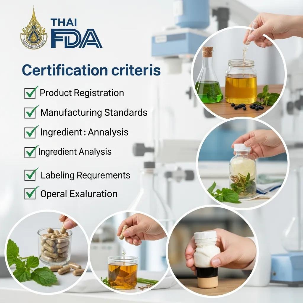 Visual representation of the Thai FDA certification process for herbal wellness products
