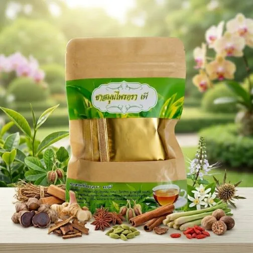 ArtisanThai Thai botanical tea pack on a green backdrop