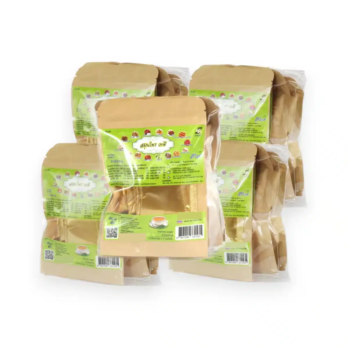 Thai Botanical Tea Bags, New Recipe, 15 Botanicals 5 Sirilife New Recipe 15-herb Thai tea: several resealable pouches of 3 g golden teabags